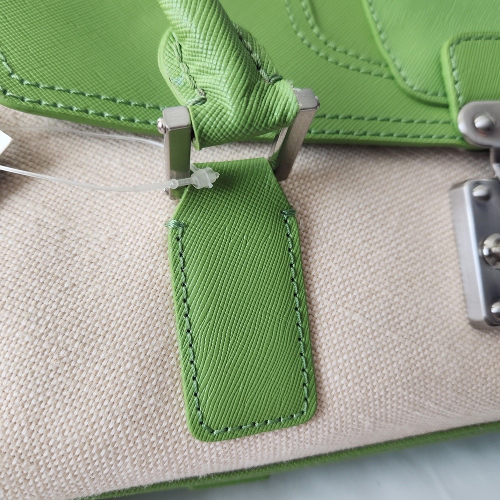 Antonio Melani Women Shoulder Bag Purse Green Ivory Leather Trim Spring Summer - Picture 3 of 16